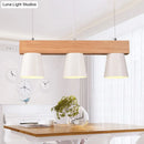 GobekUsa Nordic Metal 3-Head Conical Frustum Pendant Light - White Island Suspension Lamp with Wood Beam