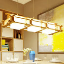 GobekUsa Nordic Milk Glass Island Light - Rectangular 3-Light Beige Suspension Lamp with Wooden Cage