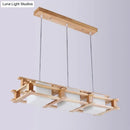 GobekUsa Nordic Milk Glass Island Light - Rectangular 3-Light Beige Suspension Lamp with Wooden Cage