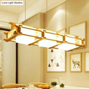 GobekUsa Nordic Milk Glass Island Light - Rectangular 3-Light Beige Suspension Lamp with Wooden Cage