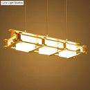 GobekUsa Nordic Milk Glass Island Light - Rectangular 3-Light Beige Suspension Lamp with Wooden Cage