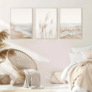Beige framed seascape canvas wall art set for living room coastal decor by Decorbites