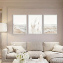 Beige framed seascape canvas wall art set for living room coastal decor by Decorbites