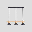 GobekUsa Nordic Style 3-Light Wood Bowl Pendant with Metal Shades for Island Lighting
