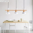 GobekUsa Nordic Style 3-Light Wood Bowl Pendant with Metal Shades for Island Lighting