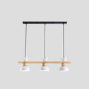 GobekUsa Nordic Style 3-Light Wood Bowl Pendant with Metal Shades for Island Lighting