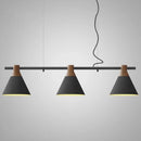 GobekUsa Nordic Style Adjustable Hanging Pendant Light with 3 Conical Metal Shades in Wood
