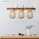 GobekUsa Nordic Style Bamboo Pendant Light with Bird Decor - Pear-Shaped, Perfect for Dining Room and Kitchen Island