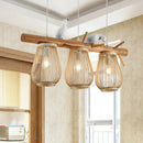GobekUsa Nordic Style Bamboo Pendant Light with Bird Decor - Pear-Shaped, Perfect for Dining Room and Kitchen Island