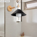 GobekUsa Nordic Style Conic Wall Sconce with Wooden Backplate and Black Metallic Finish