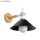 GobekUsa Nordic Style Conic Wall Sconce with Wooden Backplate and Black Metallic Finish