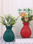 Glossy ribbed plastic flower vase set for living room decor by Decorbites