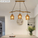 GobekUsa Nordic Style Wooden House Pendant Light with 3 Heads - Ideal for Dining Room