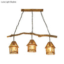 GobekUsa Nordic Style Wooden House Pendant Light with 3 Heads - Ideal for Dining Room