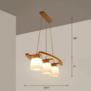 GobekUsa Nordic Wood Island Pendant Ceiling Light with Trapezoid White Glass Shade - 3-Light Dining Room Fixture