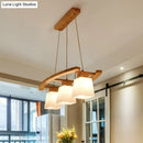 GobekUsa Nordic Wood Island Pendant Ceiling Light with Trapezoid White Glass Shade - 3-Light Dining Room Fixture