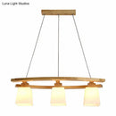 GobekUsa Nordic Wood Island Pendant Ceiling Light with Trapezoid White Glass Shade - 3-Light Dining Room Fixture
