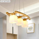 GobekUsa Nordic Wood Island Pendant Ceiling Light with Trapezoid White Glass Shade - 3-Light Dining Room Fixture