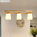 GobekUsa Nordic Wood Island Pendant Ceiling Light with Trapezoid White Glass Shade - 3-Light Dining Room Fixture