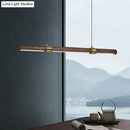 GobekUsa Nordic Wood Island Pendant LED Strip Light in Brown for Dining Table