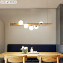 GobekUsa Nordic Wood Island Pendant with Globe Glass Light for Dining Room in Beige