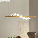 GobekUsa Nordic Wood Island Pendant with Globe Glass Light for Dining Room in Beige