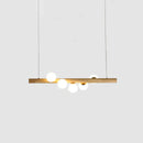 GobekUsa Nordic Wood Island Pendant with Globe Glass Light for Dining Room in Beige