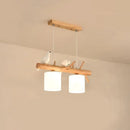 GobekUsa Nordic Wood Pendant Light with Opal Glass Cylinder and Resin Bird Decor