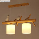 GobekUsa Nordic Wood Pendant Light with Opal Glass Cylinder and Resin Bird Decor