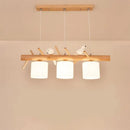 GobekUsa Nordic Wood Pendant Light with Opal Glass Cylinder and Resin Bird Decor