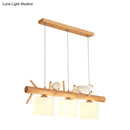 GobekUsa Nordic Wood Pendant Light with Opal Glass Cylinder and Resin Bird Decor