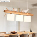 GobekUsa Nordic Wood Pendant Light with Opal Glass Cylinder and Resin Bird Decor
