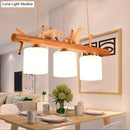 GobekUsa Nordic Wood Pendant Light with Opal Glass Cylinder and Resin Bird Decor