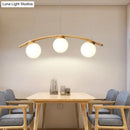 GobekUsa Nordic Wooden 3-Head Pendant Light with White Glass Shades - Arc Island Ceiling Lamp for Dining Room
