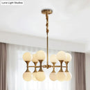 GobekUsa Opal Glass Chandelier Light with 12/16 Brass Globe Heads – Postmodern Ceiling Hanging Lamp