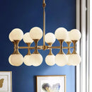 GobekUsa Opal Glass Chandelier Light with 12/16 Brass Globe Heads – Postmodern Ceiling Hanging Lamp