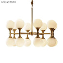 GobekUsa Opal Glass Chandelier Light with 12/16 Brass Globe Heads – Postmodern Ceiling Hanging Lamp