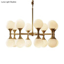 GobekUsa Opal Glass Chandelier Light with 12/16 Brass Globe Heads – Postmodern Ceiling Hanging Lamp