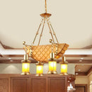 GobekUsa Orange Glass Island Pendant Light w/ Fish/Guitar Design - Farm Gold Kerosene Hanging Lamp Kit