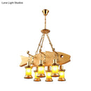 GobekUsa Orange Glass Island Pendant Light w/ Fish/Guitar Design - Farm Gold Kerosene Hanging Lamp Kit