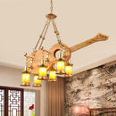 GobekUsa Orange Glass Island Pendant Light w/ Fish/Guitar Design - Farm Gold Kerosene Hanging Lamp Kit