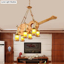 GobekUsa Orange Glass Island Pendant Light w/ Fish/Guitar Design - Farm Gold Kerosene Hanging Lamp Kit