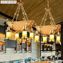 GobekUsa Orange Glass Island Pendant Light w/ Fish/Guitar Design - Farm Gold Kerosene Hanging Lamp Kit