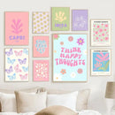 Pastel pink & lavender smiley flower wall art for bedroom decor