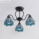 GobekUsa Peacock Stained Glass Semi Flush Light with 3 Lights – Traditional Bowl Style
