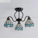 GobekUsa Peacock Stained Glass Semi Flush Light with 3 Lights – Traditional Bowl Style