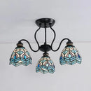 GobekUsa Peacock Stained Glass Semi Flush Light with 3 Lights – Traditional Bowl Style