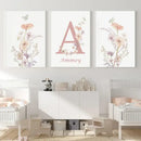 Personalized pink floral letter z wall art nursery decor by Decorbites
