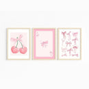 Watercolor pink bows and cherries art set bedroom wall art by Decorbites