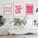 Funny pink quote art poster set bedroom motivational wall decor by Decorbites